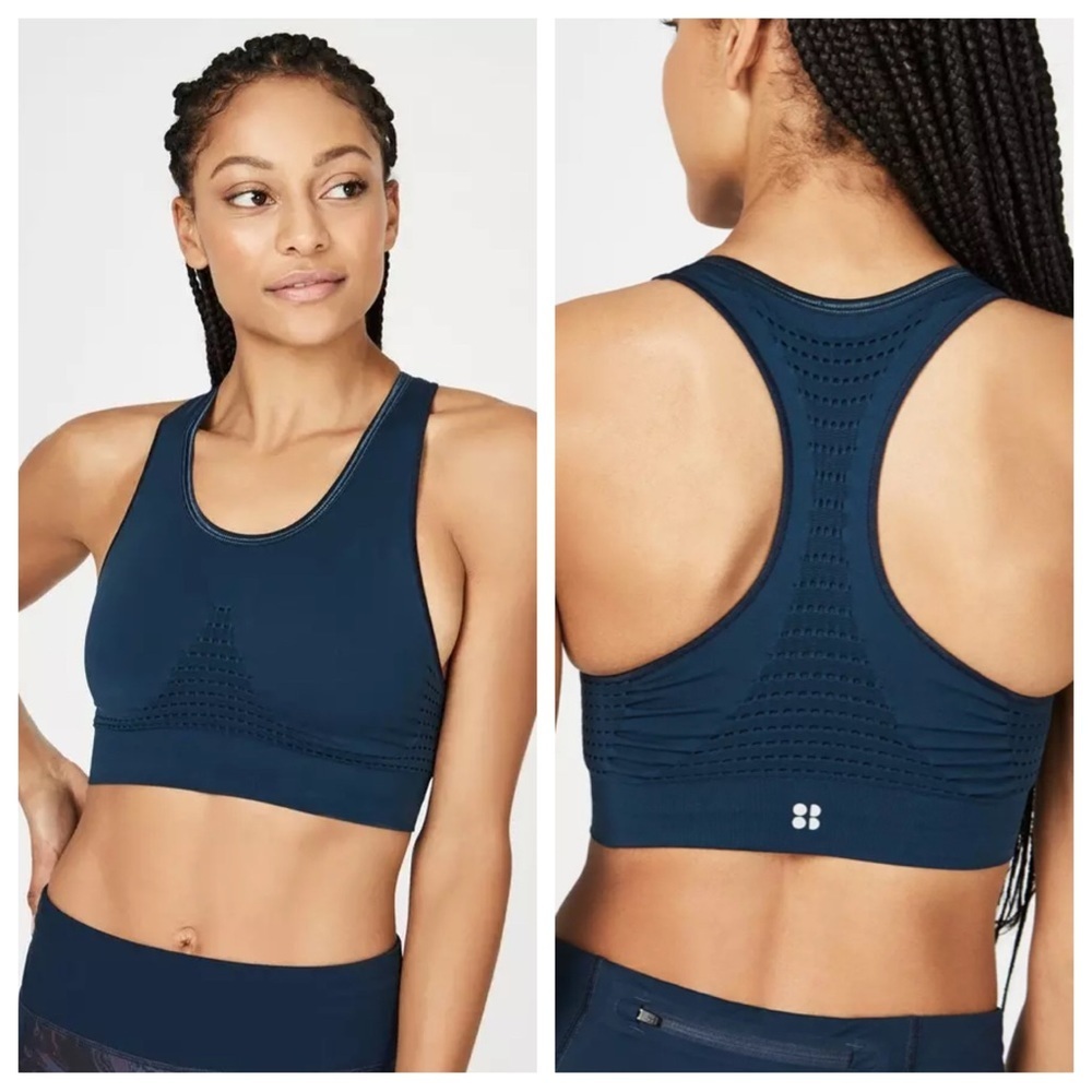 sweaty betty stamina navy blue workout sports bra